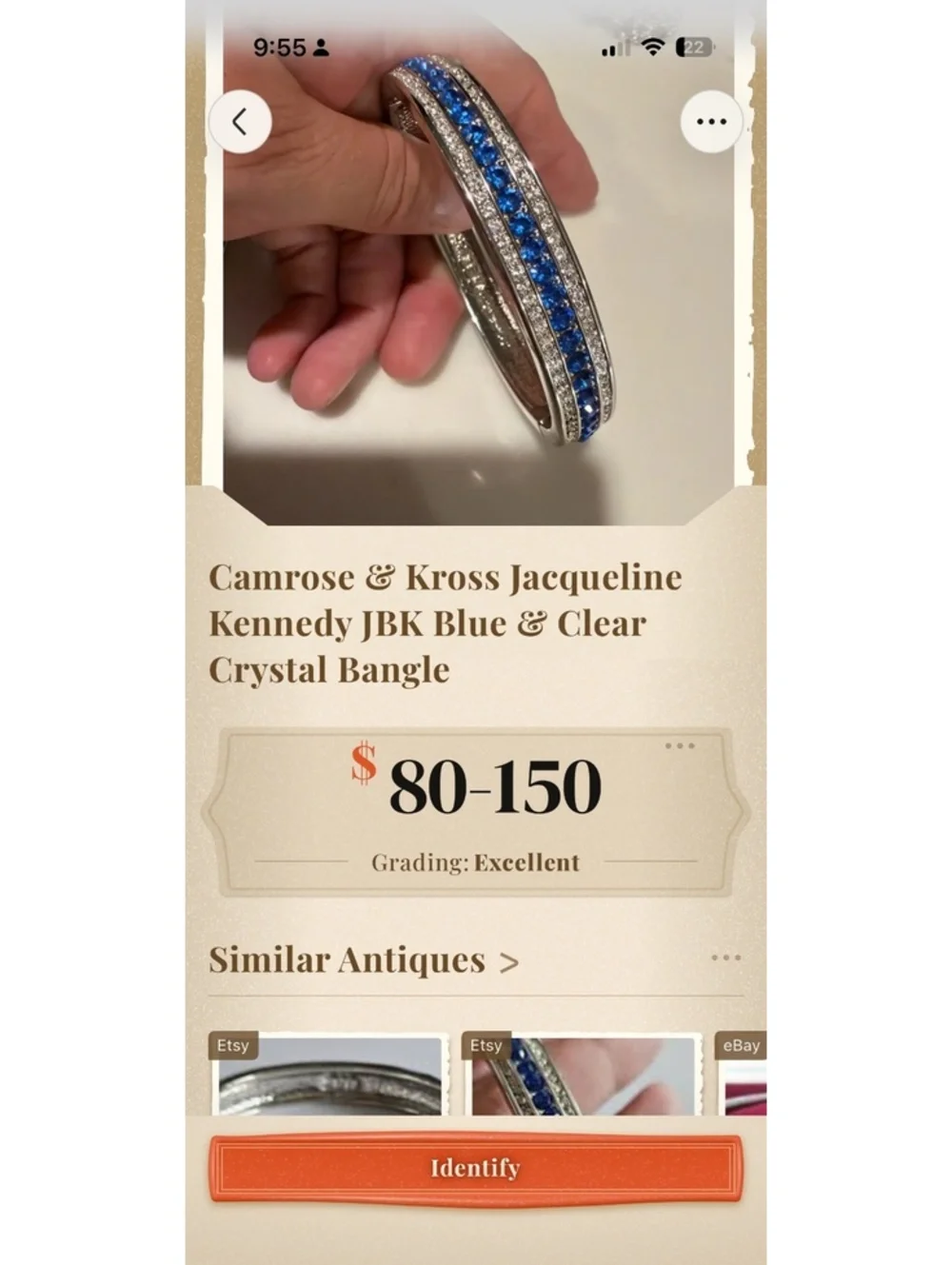 Camrose & Kross Jacqueline Kennedy JBK Blue and Clear Crystal Bangle